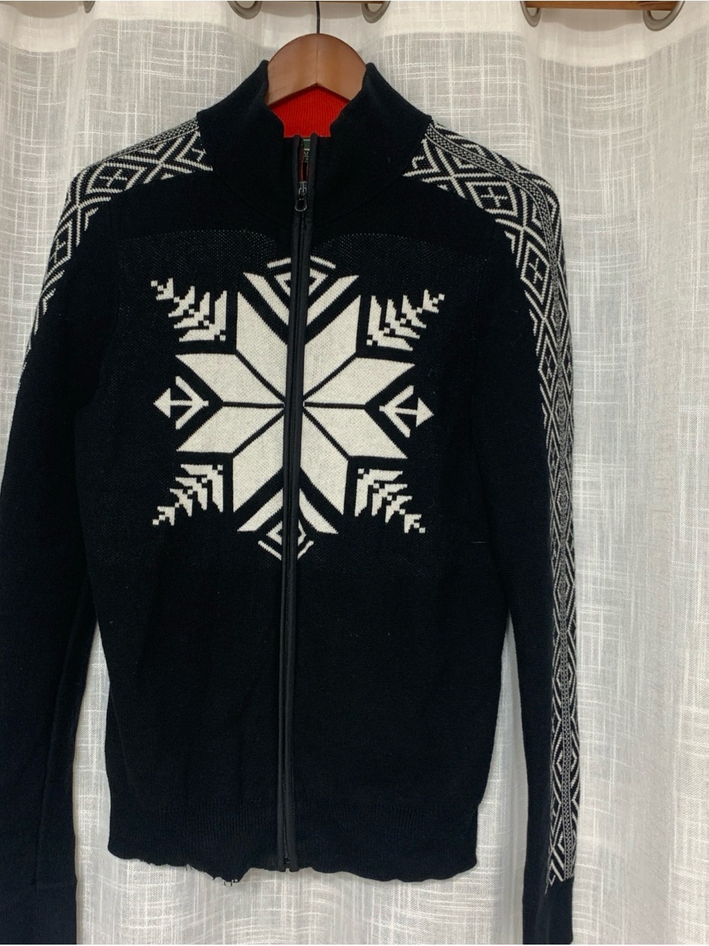 Ralph Lauren Zip-Front Sweater with White Nordic Snowflake